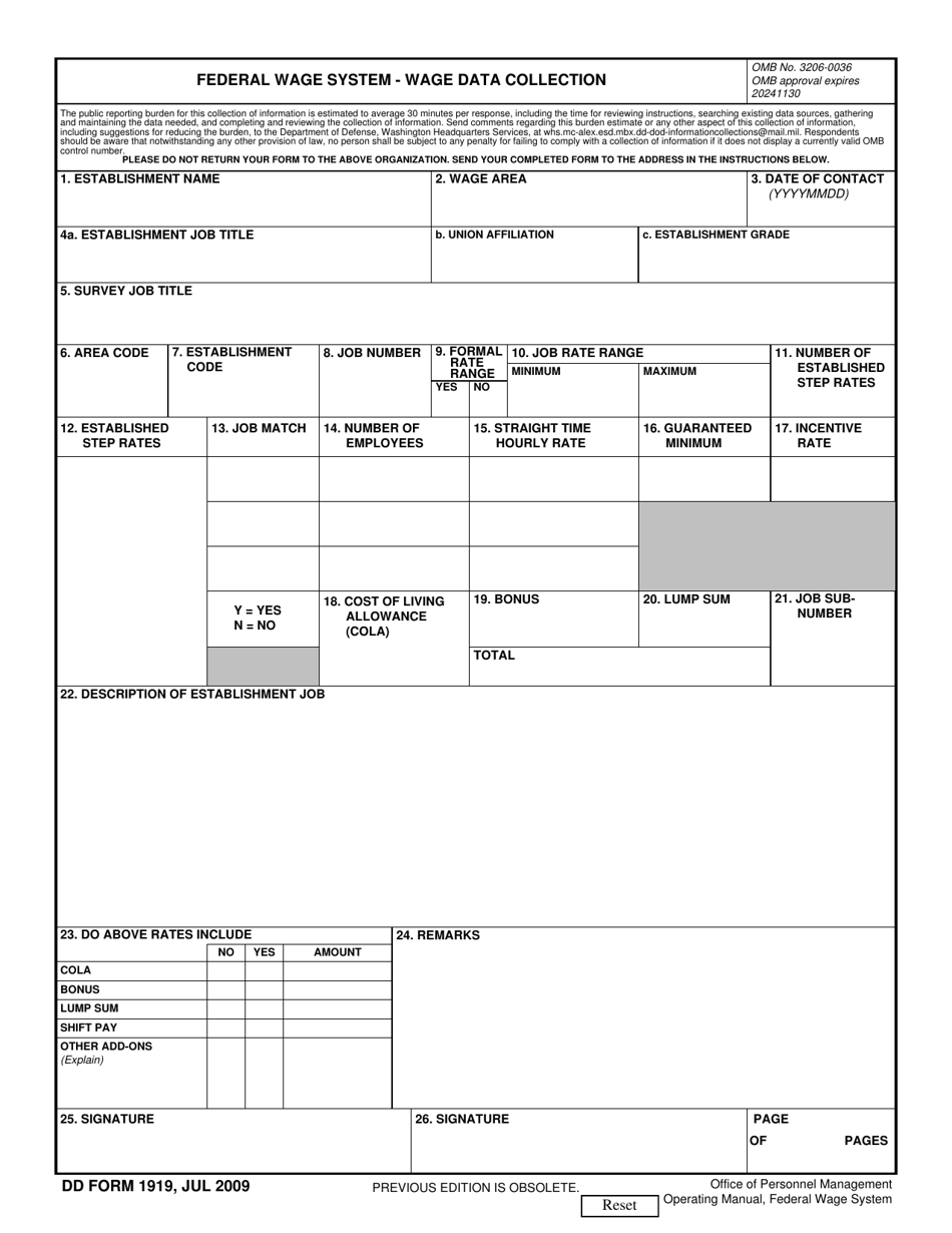 DD Form 1919 Federal Wage System - Wage Data Collection, Page 1