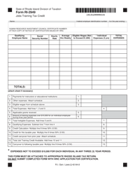 Document preview: Form RI-2949 Jobs Training Tax Credit - Rhode Island