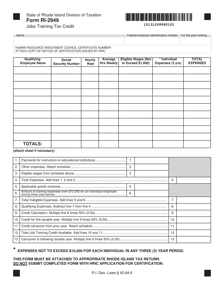 Form RI2949 Fill Out, Sign Online and Download Printable PDF, Rhode