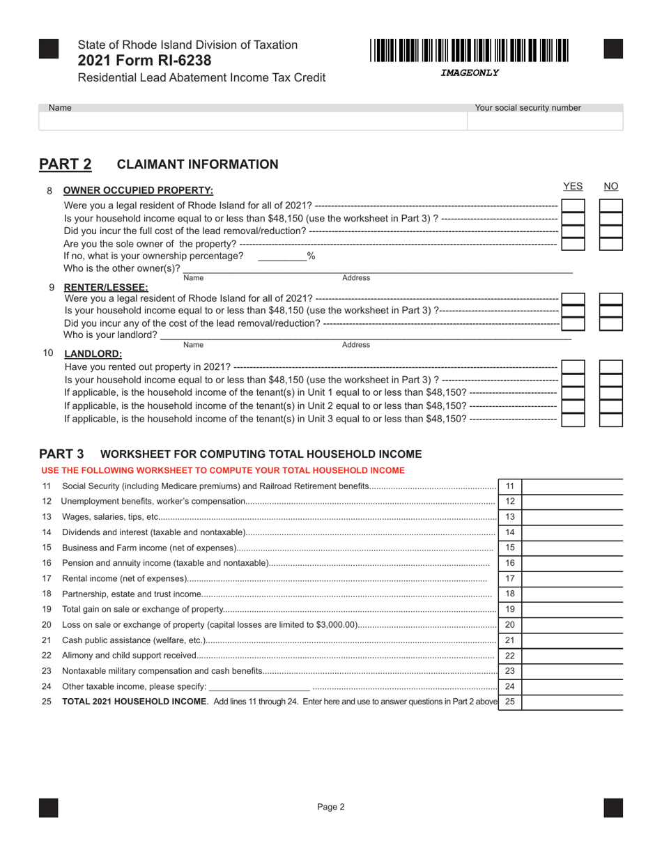 Form RI-6238 Residential Lead Abatement Income Tax Credit - Rhode Island, Page 2