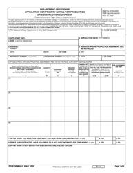 DD Form 691 Application for Priority Rating for Production or Construction Equipment