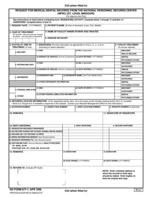 DD Form 877-1  Printable Pdf
