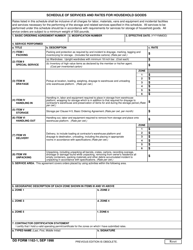 Document preview: DD Form 1162-1 Schedule of Services and Rates for Household Goods