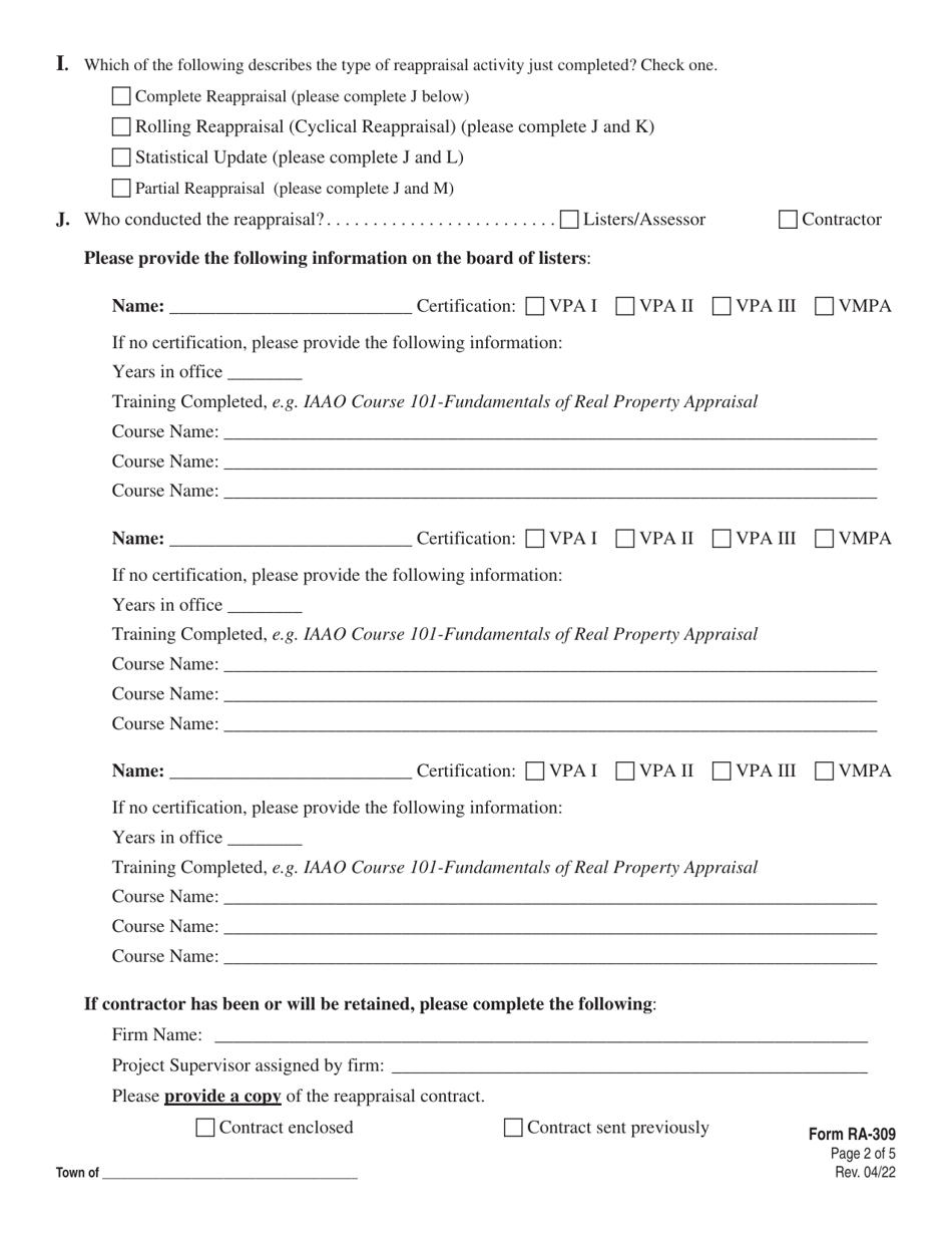 VT Form RA-309 Detailed Reappraisal Compliance Report - Vermont, Page 2