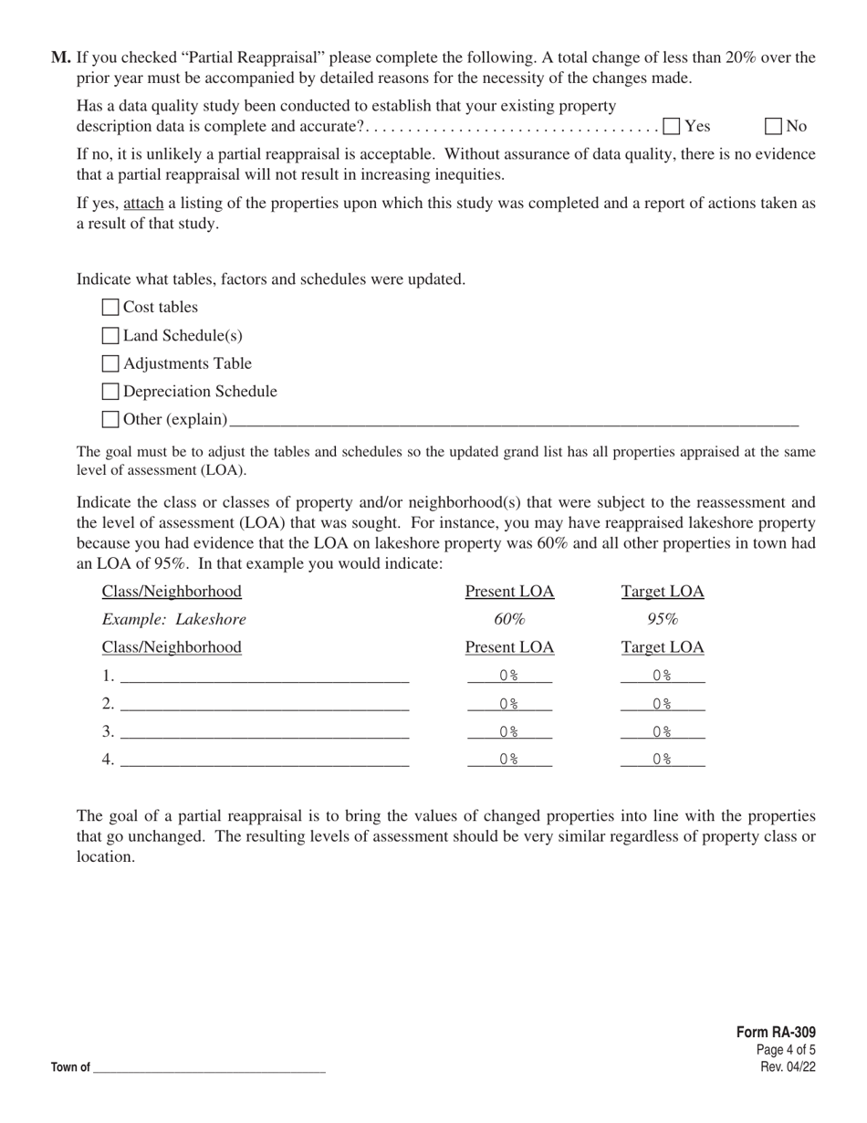 VT Form RA-309 Detailed Reappraisal Compliance Report - Vermont, Page 4