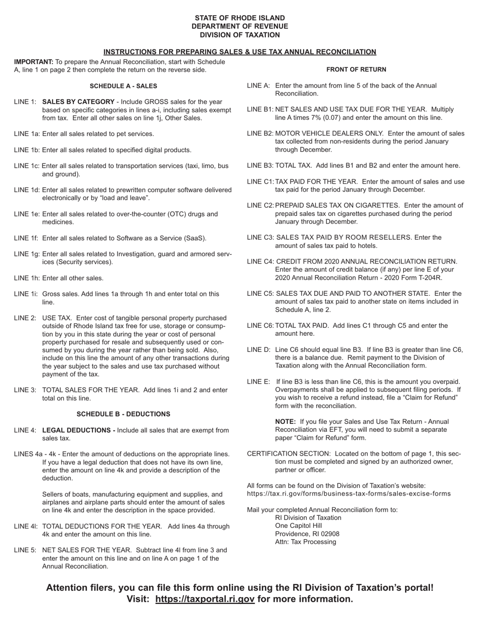 Form T-204W-ANNUAL Sales  Use Tax Return - Writers, Composers and Artists Annual Reconciliation - Rhode Island, Page 3