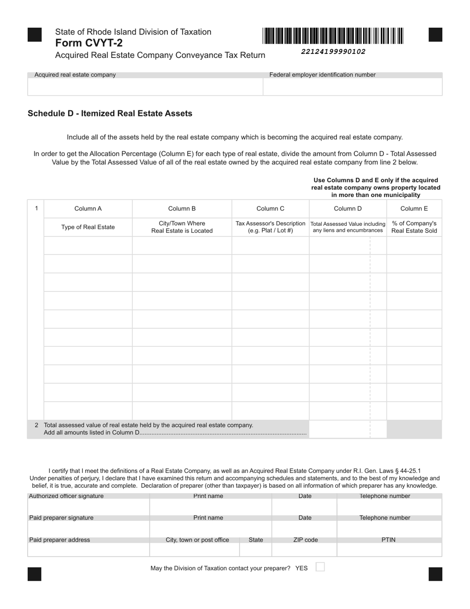 Form CVYT-2 Acquired Real Estate Company Conveyance Tax Return - Rhode Island, Page 2