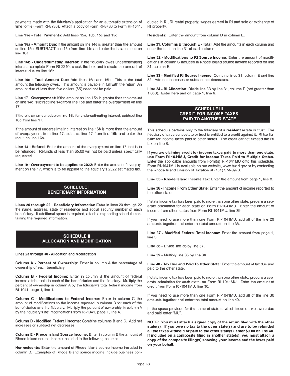 Instructions for Form RI-1041 Fiduciary Income Tax Return - Rhode Island, Page 3