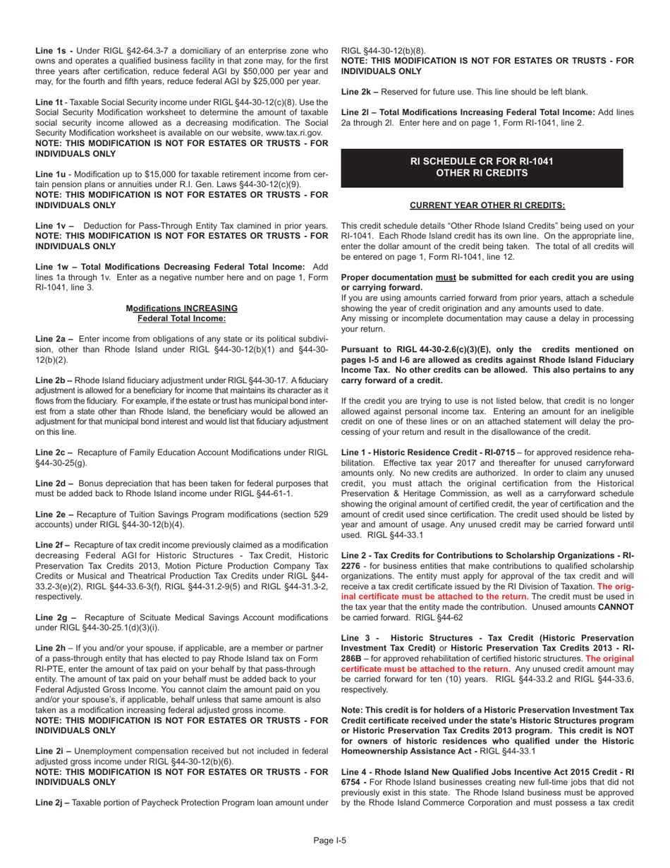 Instructions for Form RI-1041 Fiduciary Income Tax Return - Rhode Island, Page 5