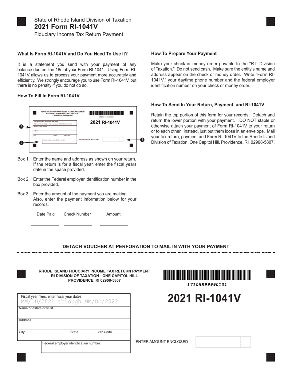 Form RI1041V 2021 Fill Out, Sign Online and Download Fillable PDF