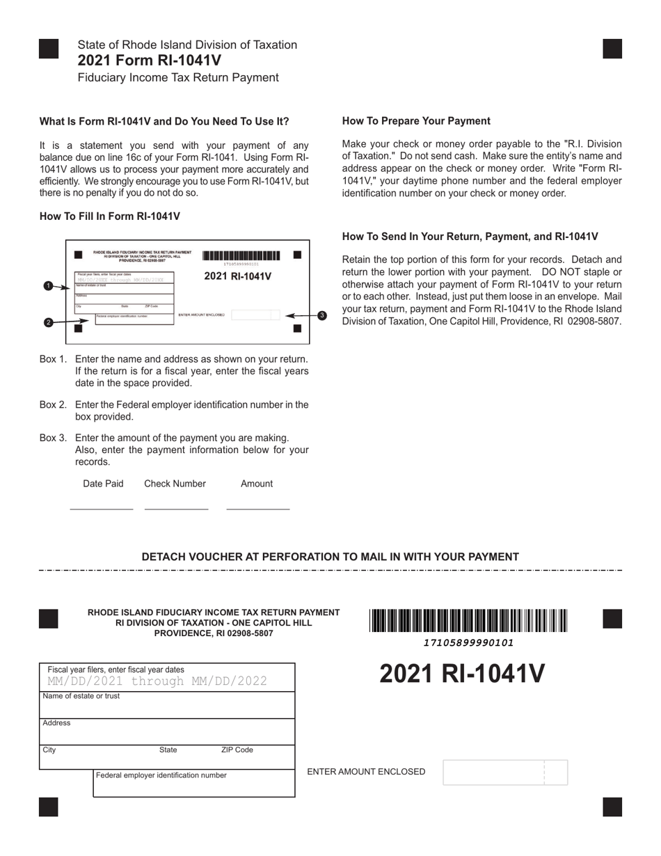 Form RI-1041V Fiduciary Income Tax Return Payment - Rhode Island, Page 1