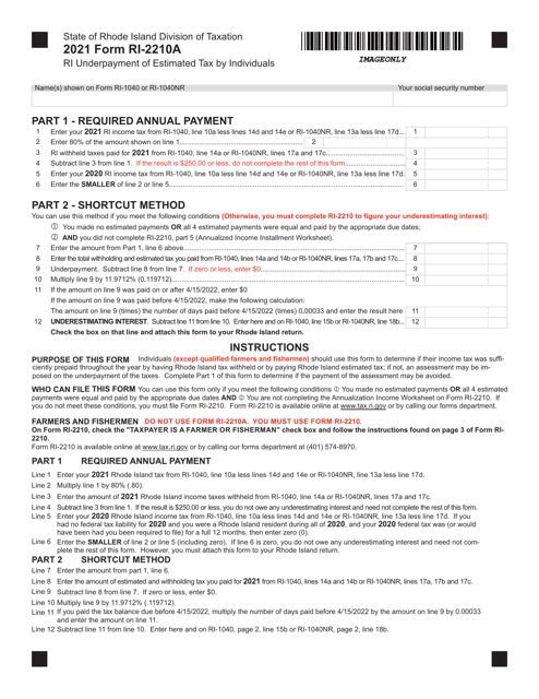 Form RI-2210A 2021 Printable Pdf