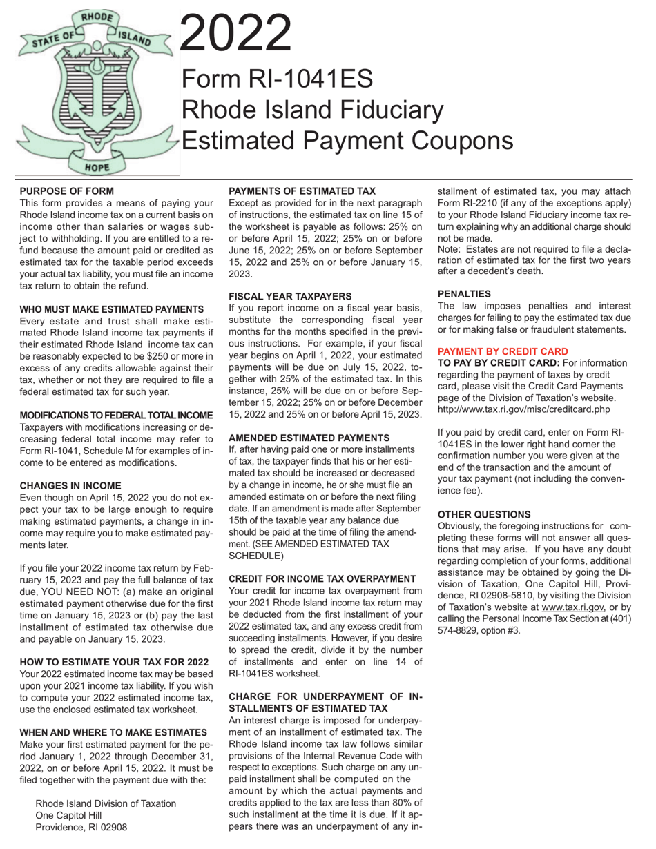 Form RI-1041ES Rhode Island Fiduciary Estimated Payment - Rhode Island, Page 1