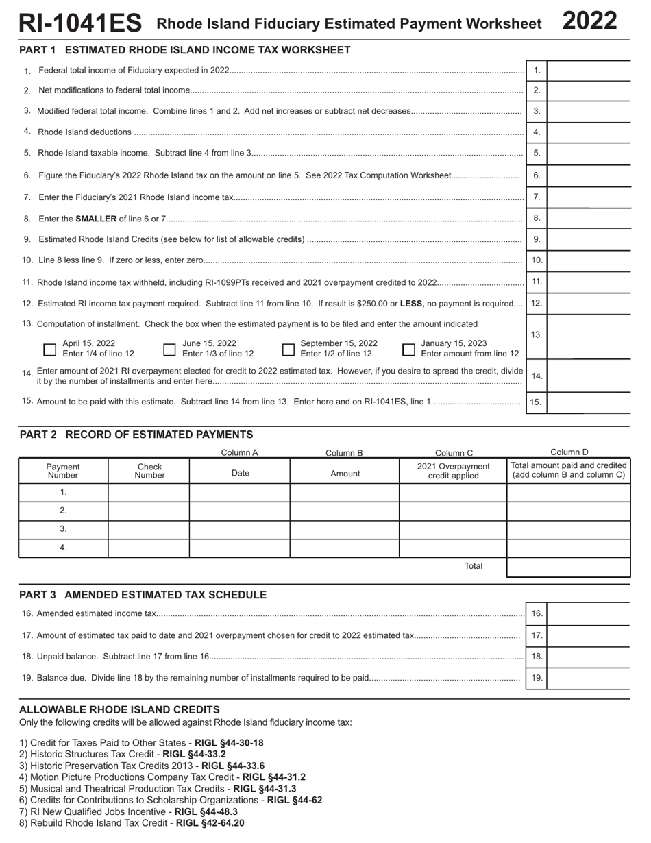 Form RI-1041ES Rhode Island Fiduciary Estimated Payment - Rhode Island, Page 2