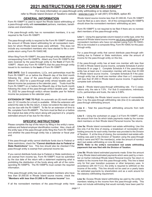 Form RI-1096PT 2021 Printable Pdf