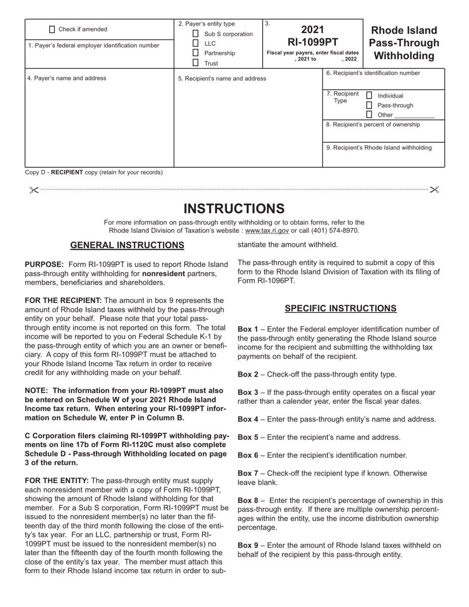 Form RI-1099PT Rhode Island Pass-Through Withholding - Rhode Island, Page 2