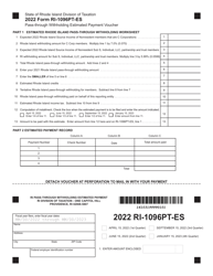 Document preview: Form RI-1096PT-ES Pass-Through Withholding Estimated Payment Voucher - Rhode Island, 2022