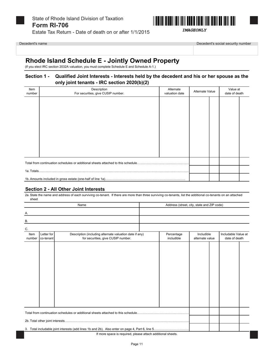 Form RI-706 Estate Tax Return - Date of Death on or After 1 / 1 / 2015 - Rhode Island, Page 11