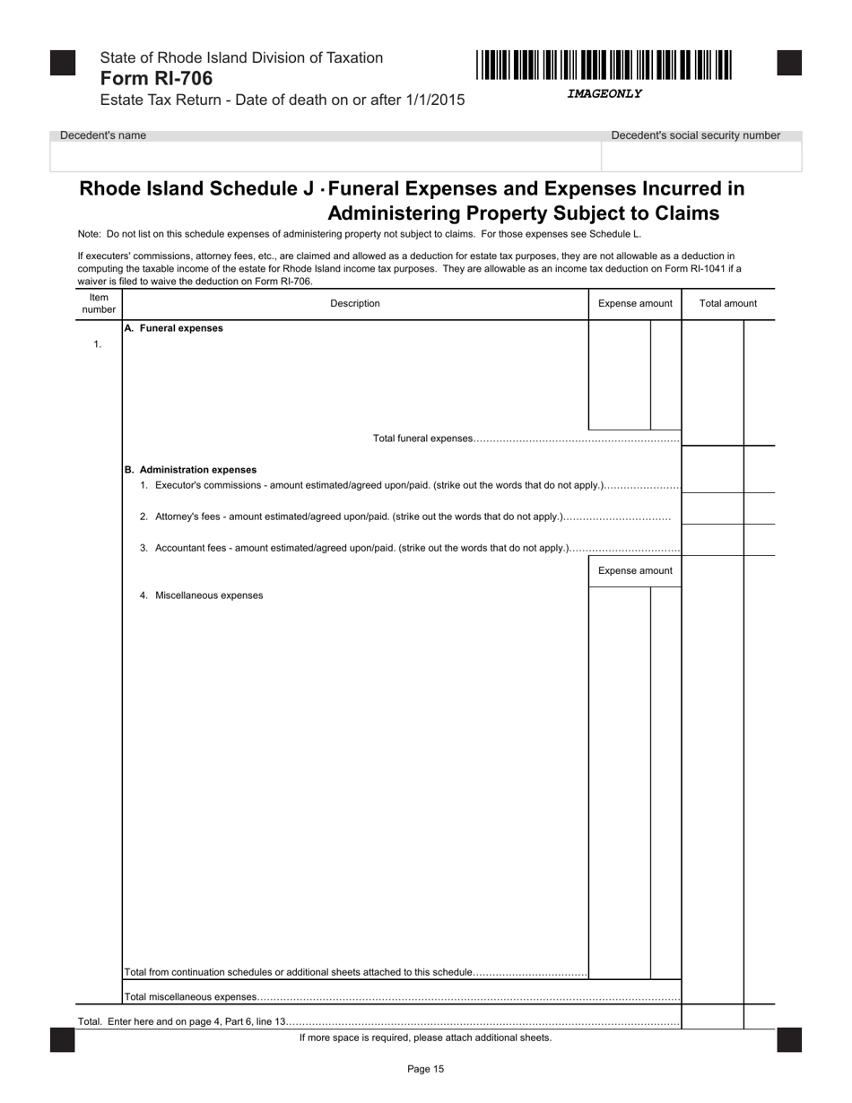 Form RI-706 Estate Tax Return - Date of Death on or After 1 / 1 / 2015 - Rhode Island, Page 15