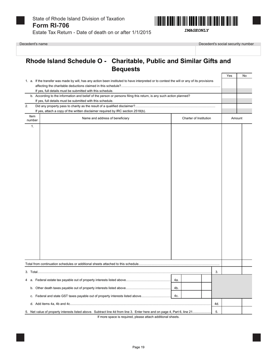 Form RI-706 Estate Tax Return - Date of Death on or After 1 / 1 / 2015 - Rhode Island, Page 19