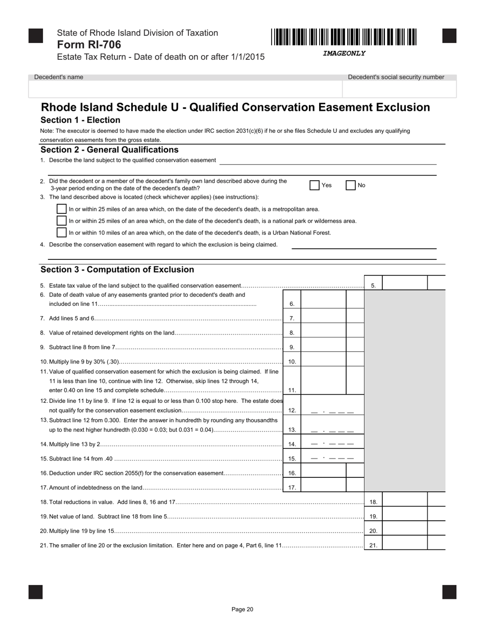 Form RI-706 Estate Tax Return - Date of Death on or After 1 / 1 / 2015 - Rhode Island, Page 20