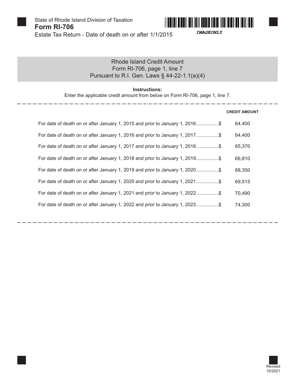 Form RI-706 Estate Tax Return - Date of Death on or After 1 / 1 / 2015 - Rhode Island, Page 22