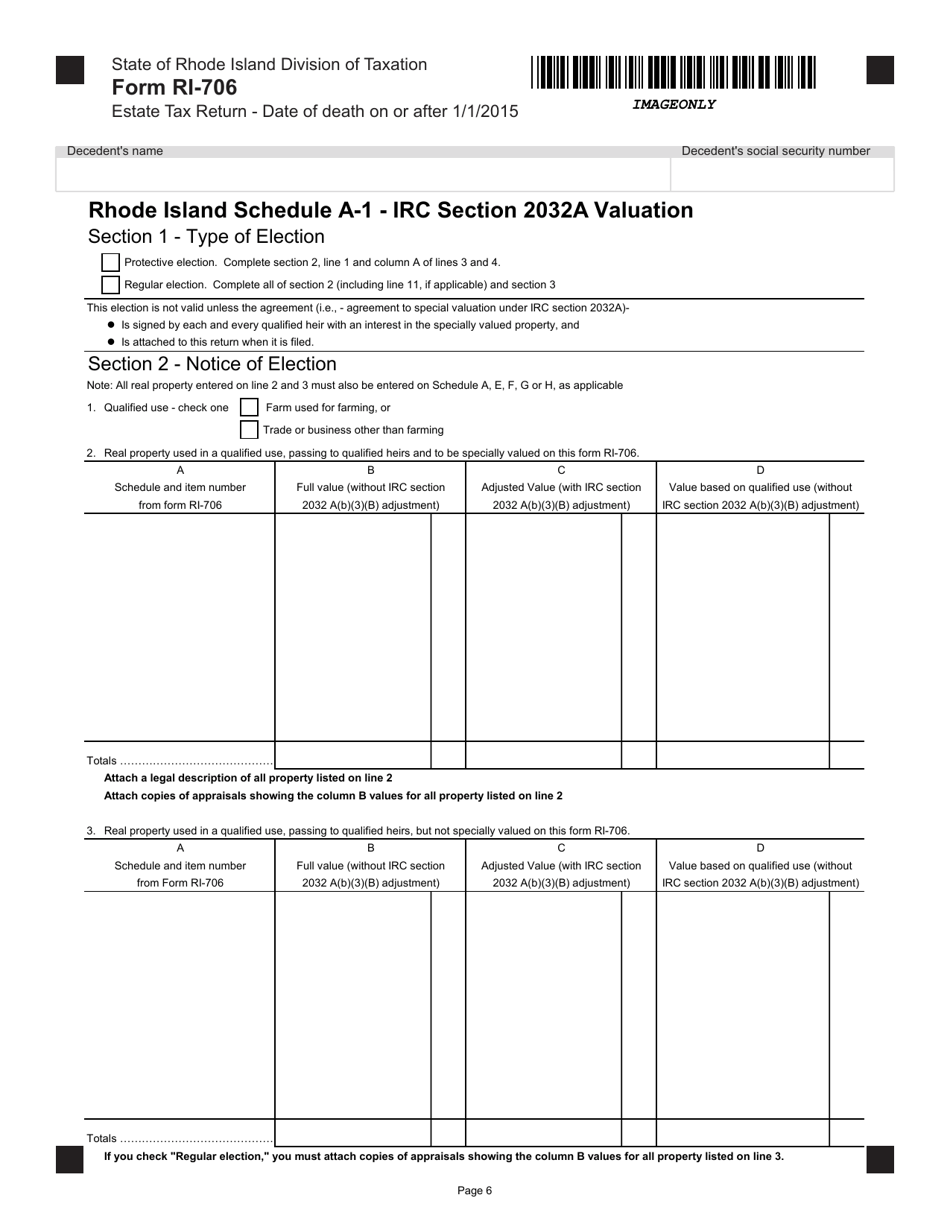 Form RI-706 Estate Tax Return - Date of Death on or After 1 / 1 / 2015 - Rhode Island, Page 6
