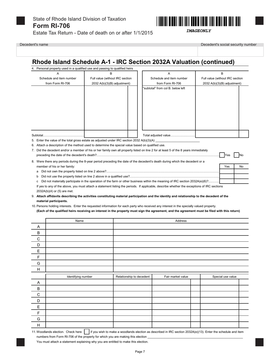 Form RI-706 Estate Tax Return - Date of Death on or After 1 / 1 / 2015 - Rhode Island, Page 7