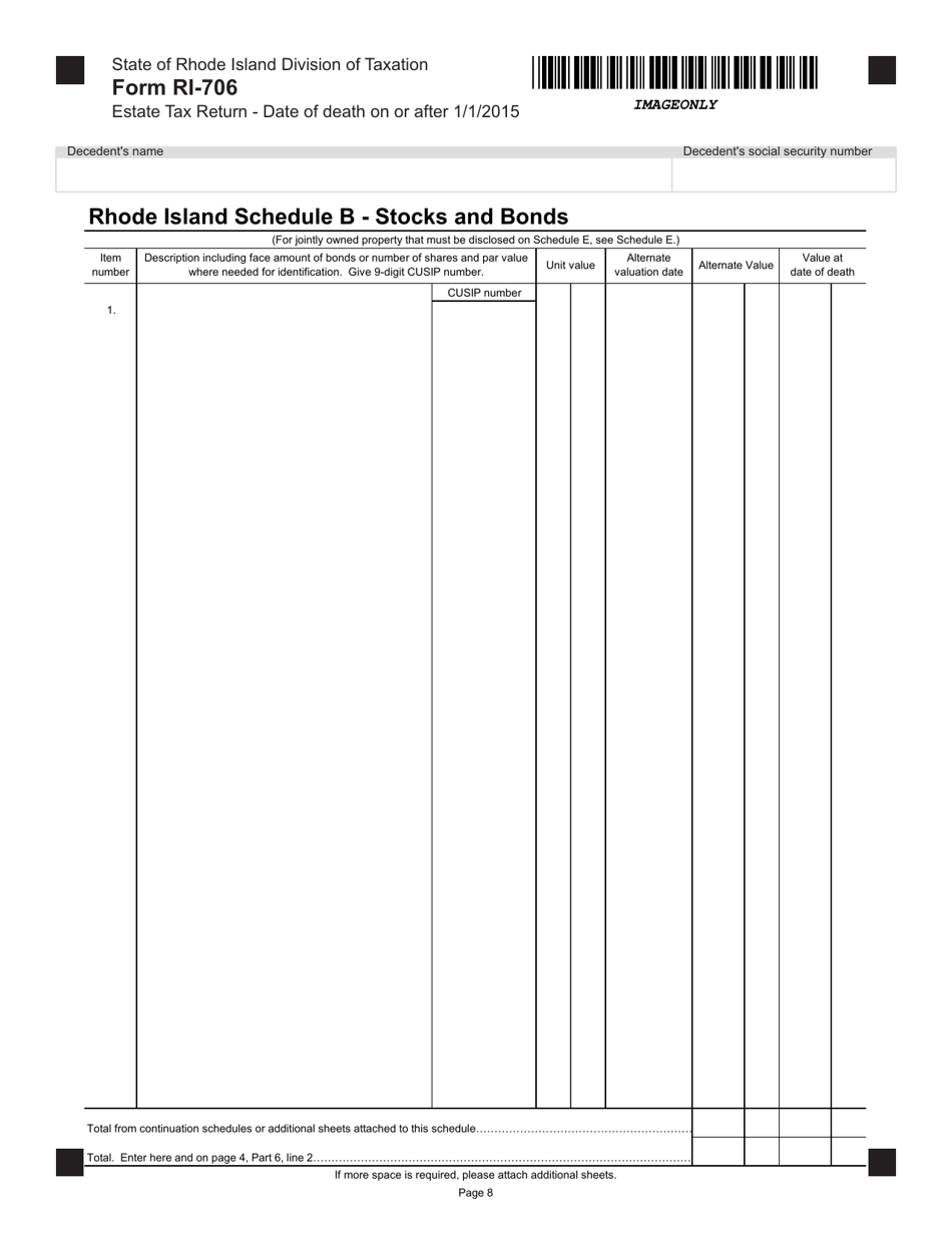Form RI-706 Estate Tax Return - Date of Death on or After 1 / 1 / 2015 - Rhode Island, Page 8