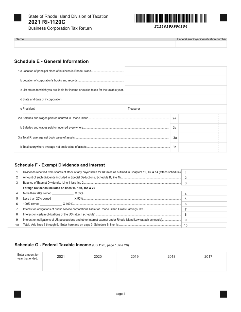 Form RI-1120C Business Corporation Tax Return - Rhode Island, Page 4