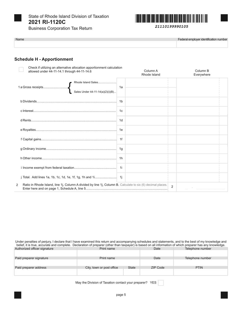 Form RI-1120C Business Corporation Tax Return - Rhode Island, Page 5