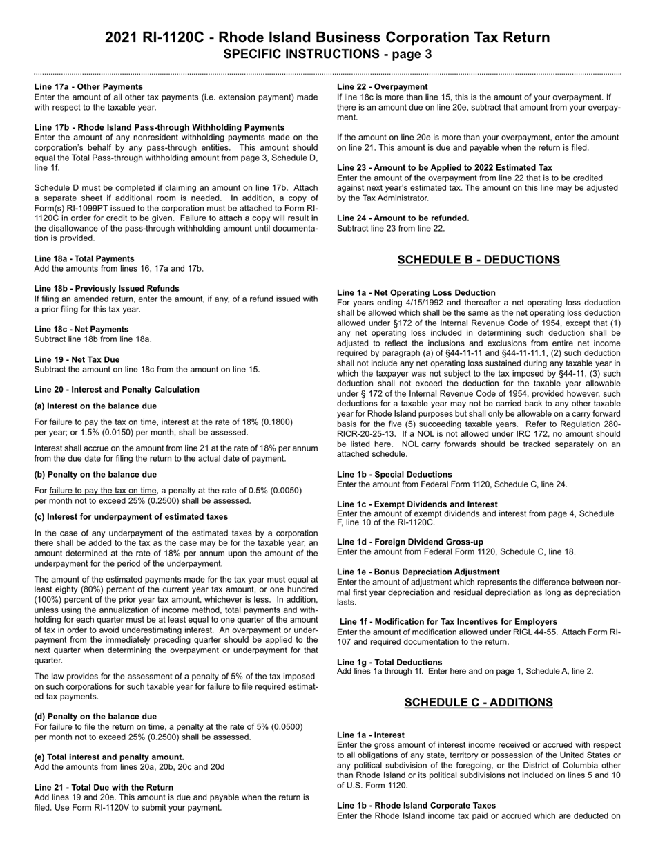 Instructions for Form RI-1120C Business Corporation Tax Return - Rhode Island, Page 3