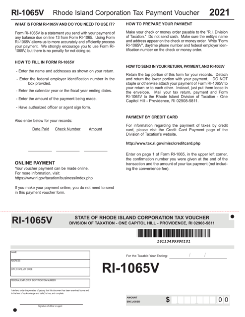 Form RI-1065V 2021 Printable Pdf
