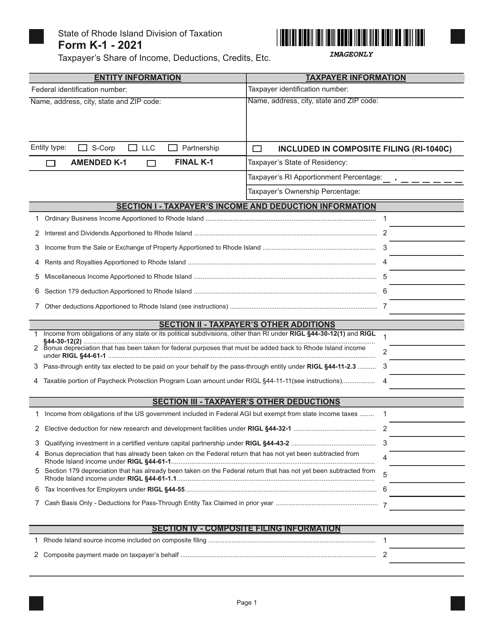 Form K-1 2021 Printable Pdf