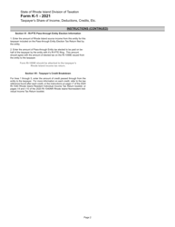 Instructions for Form K-1 Taxpayer&#039;s Share of Income, Deductions, Credits, Etc. - Rhode Island, Page 2