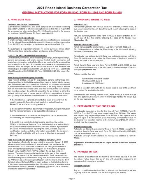 Form RI-1120C, RI-1120S, RI-1065 2021 Printable Pdf