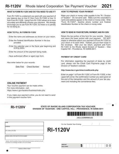 Form RI-1120V 2021 Printable Pdf
