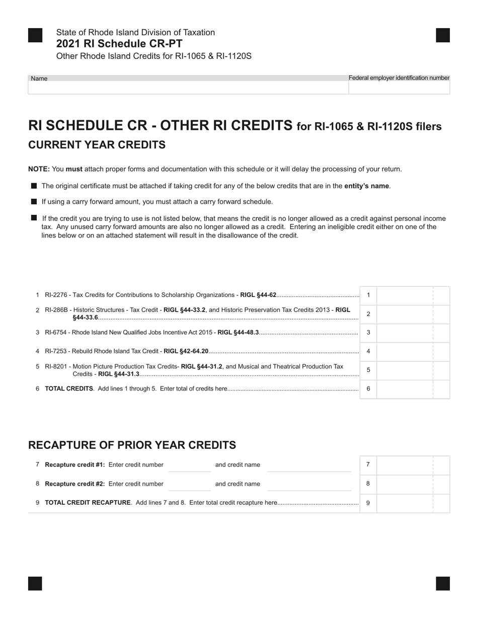 Schedule CR-PT Other Rhode Island Credits for Ri-1065  Ri-1120s - Rhode Island, Page 2
