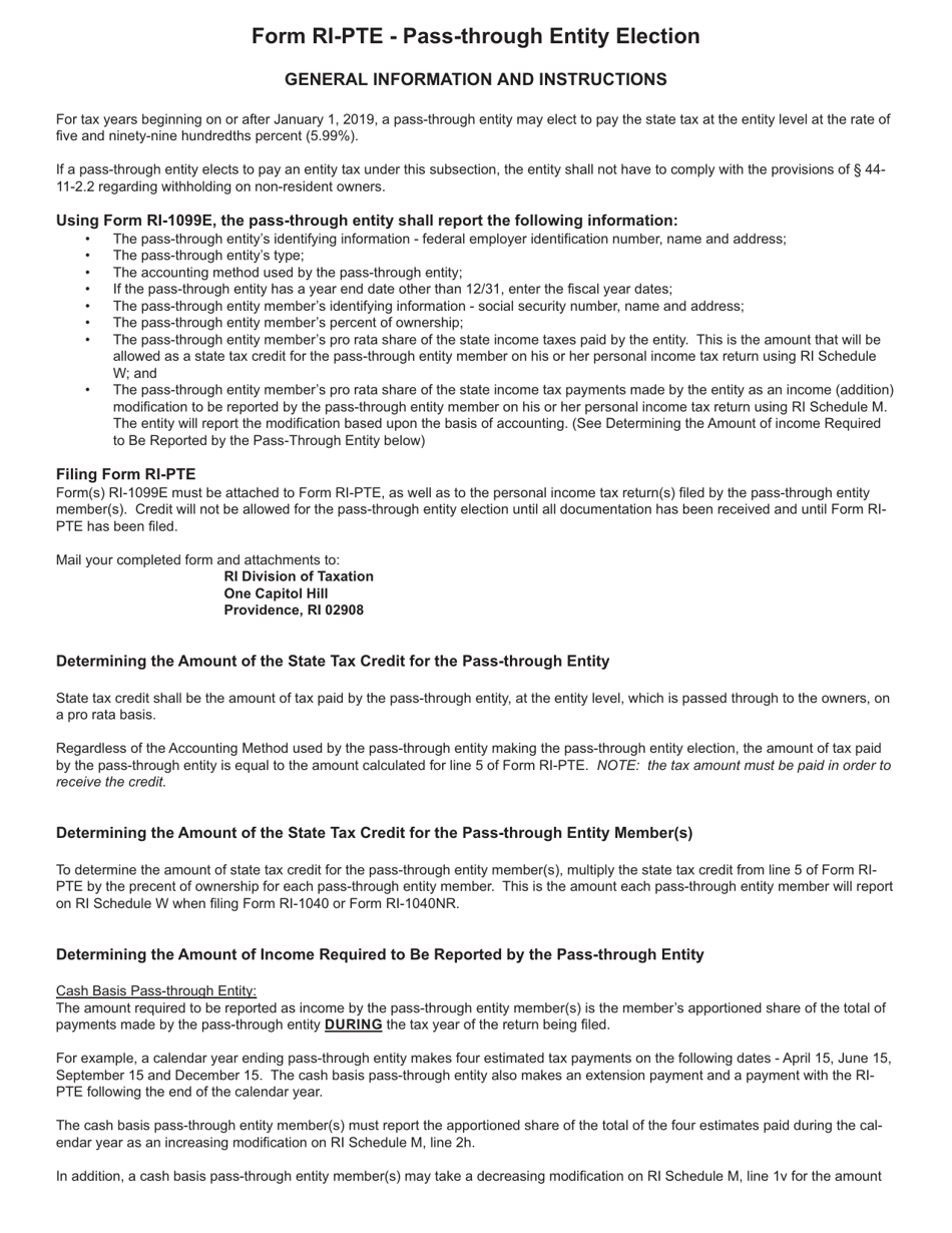 Form RI-PTE Pass-Through Entity Election Tax Return - Rhode Island, Page 2