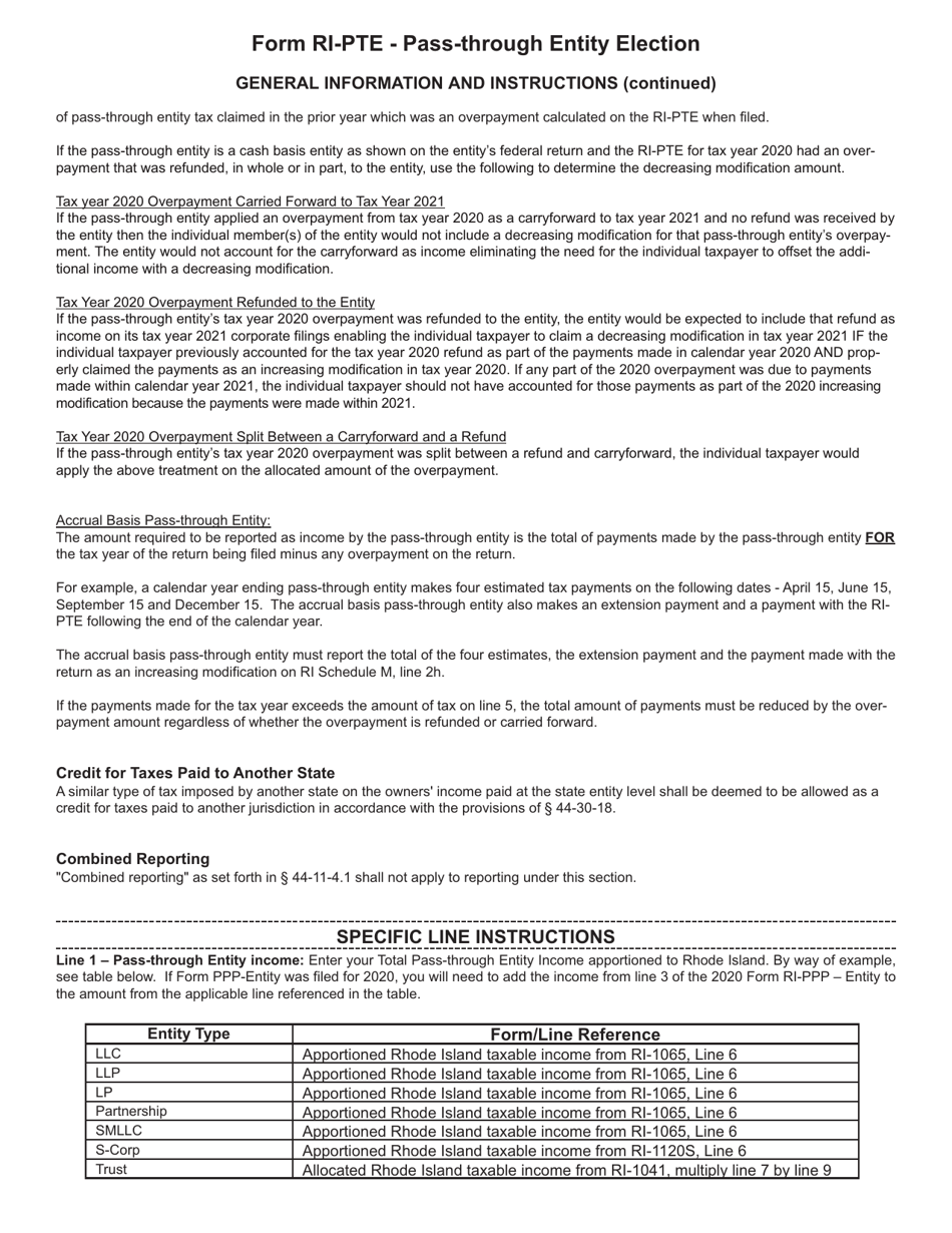 Form RI-PTE Pass-Through Entity Election Tax Return - Rhode Island, Page 3