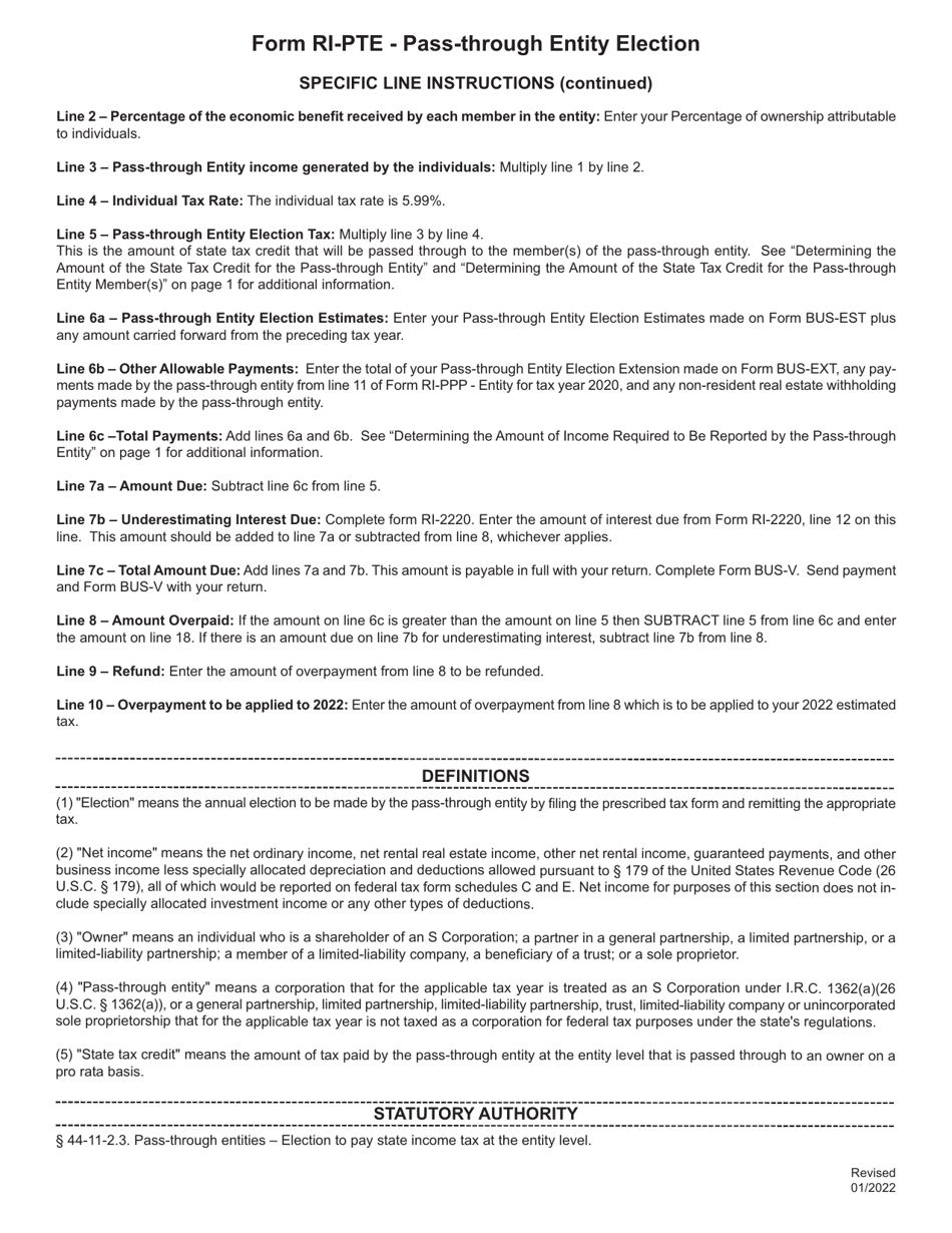 Form RI-PTE Pass-Through Entity Election Tax Return - Rhode Island, Page 4