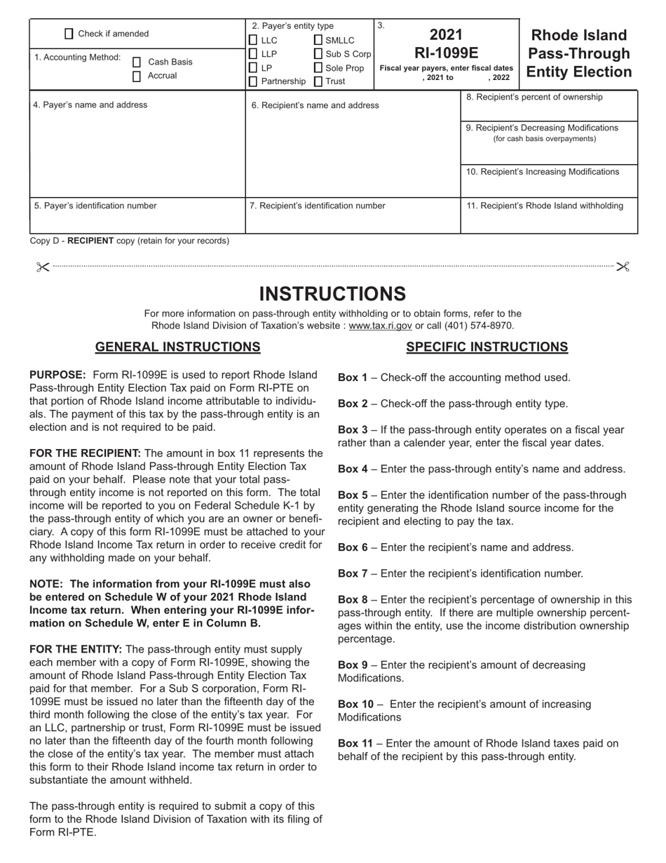 Form RI-1099E Rhode Island Pass-Through Entity Election - Rhode Island, Page 2