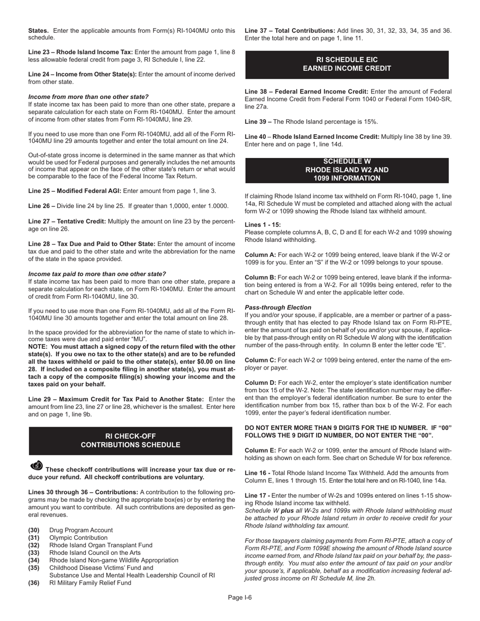 Instructions for Form RI-1040 Resident Individual Income Tax Return - Rhode Island, Page 6