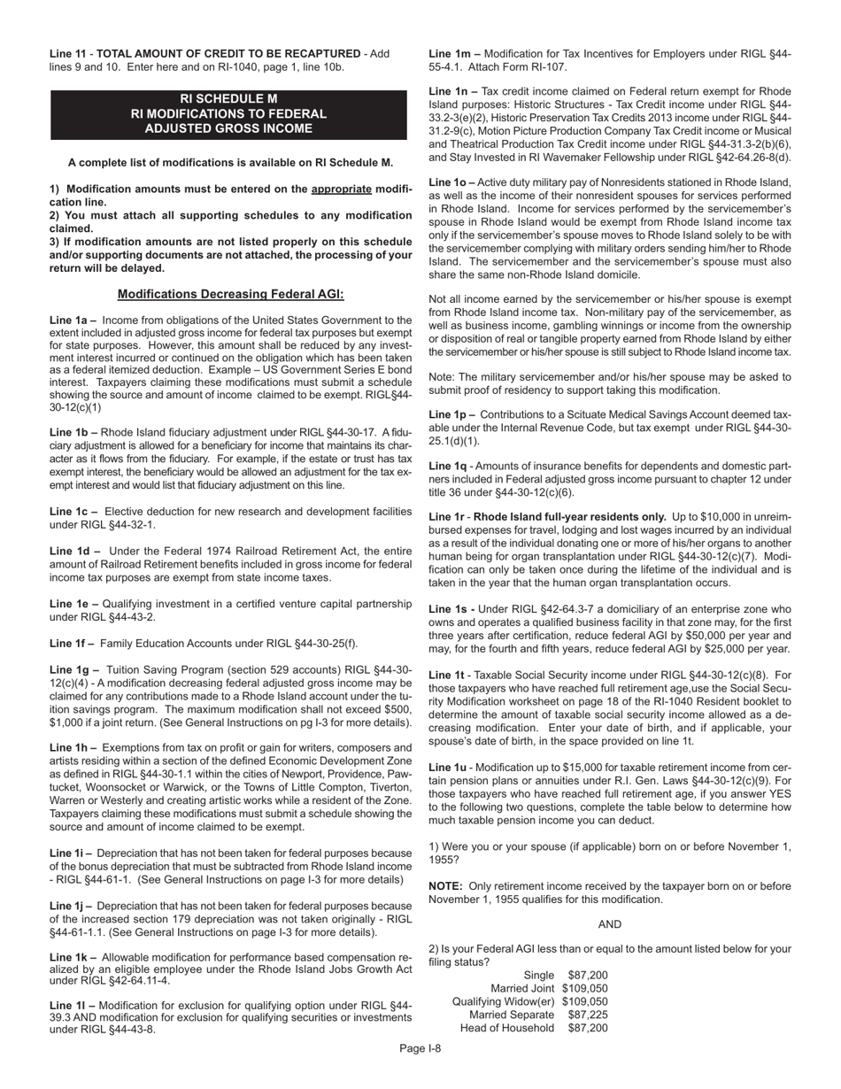 Instructions for Form RI-1040 Resident Individual Income Tax Return - Rhode Island, Page 8
