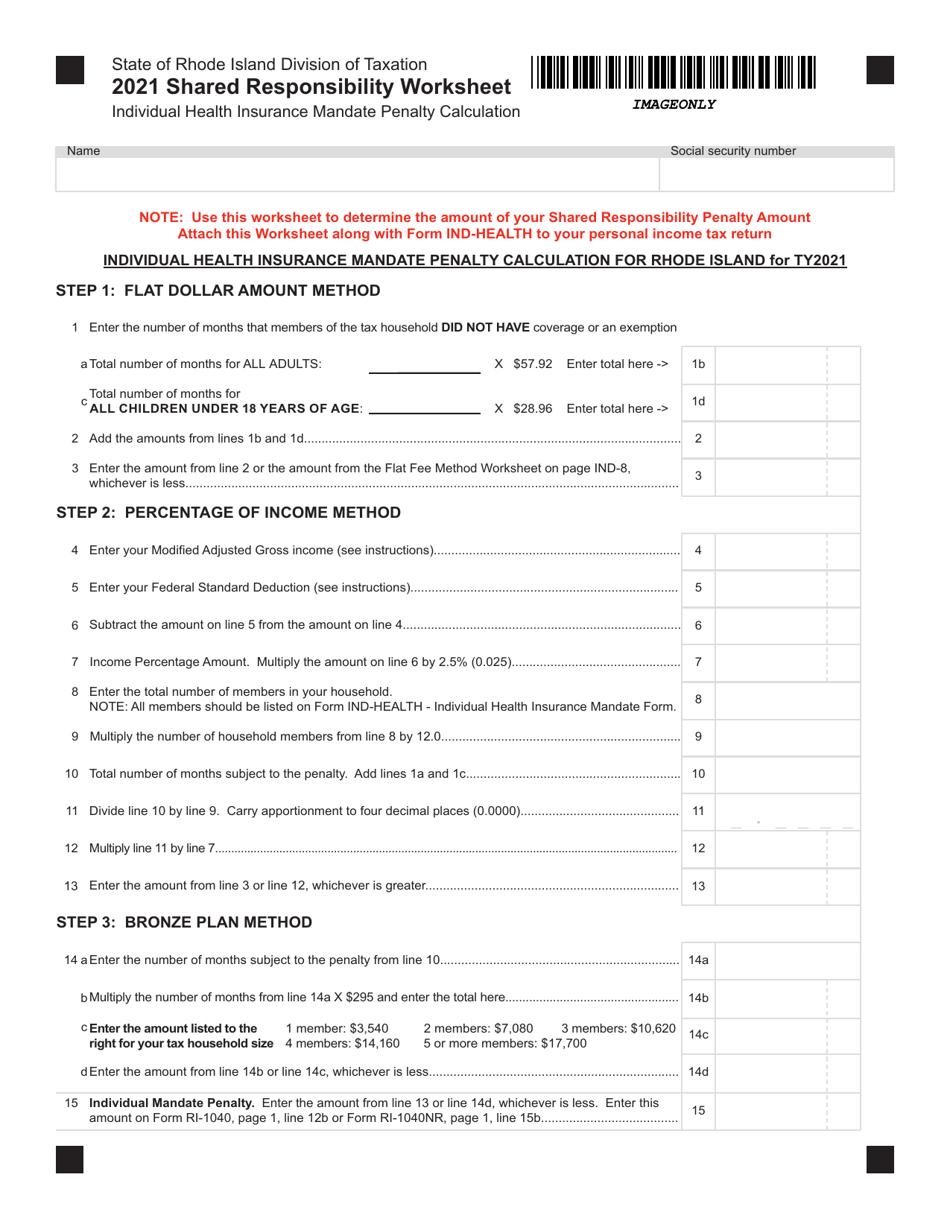Shared Responsibility Worksheet - Rhode Island, Page 1