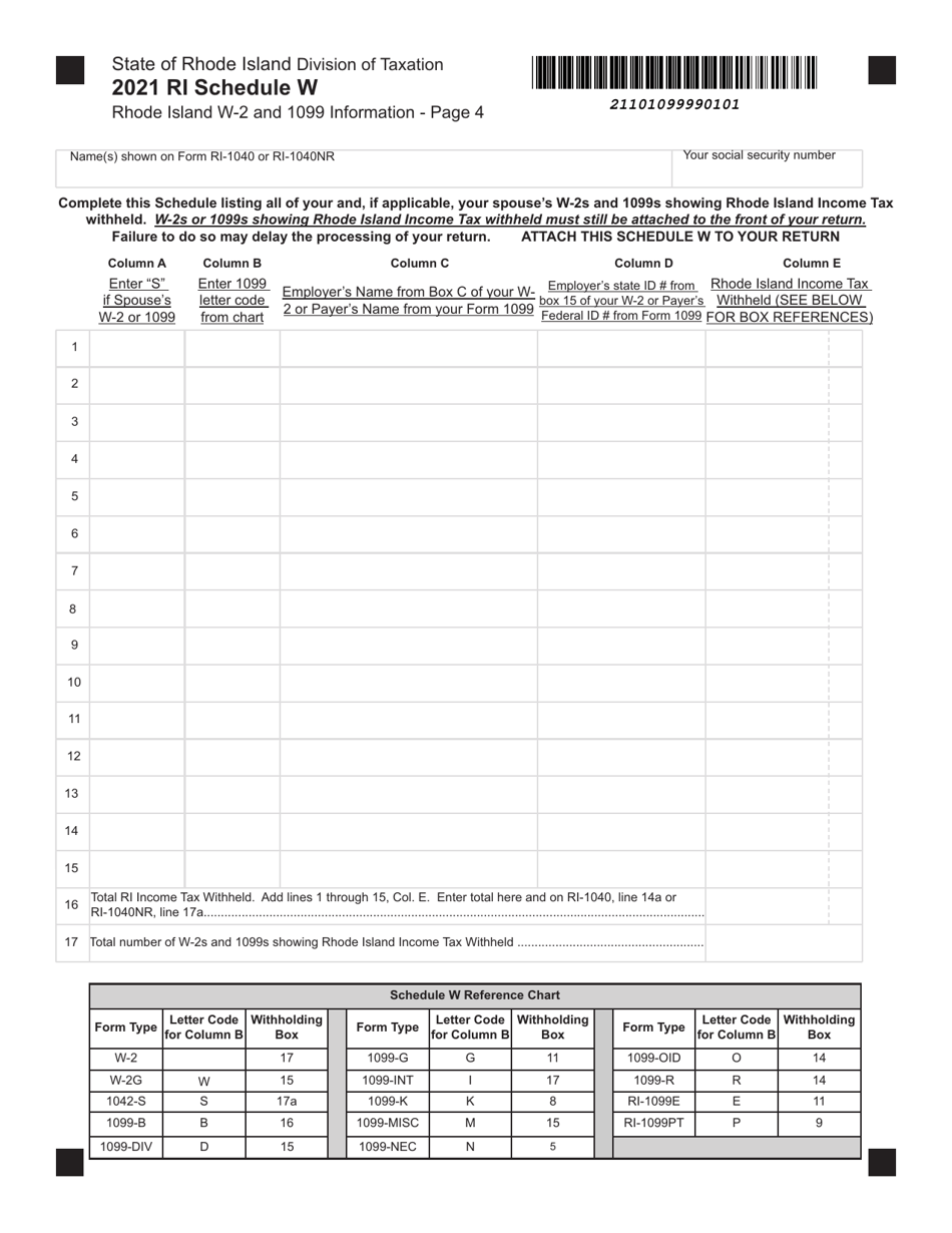 Form RI-1040 Resident Individual Income Tax Return - Rhode Island, Page 4