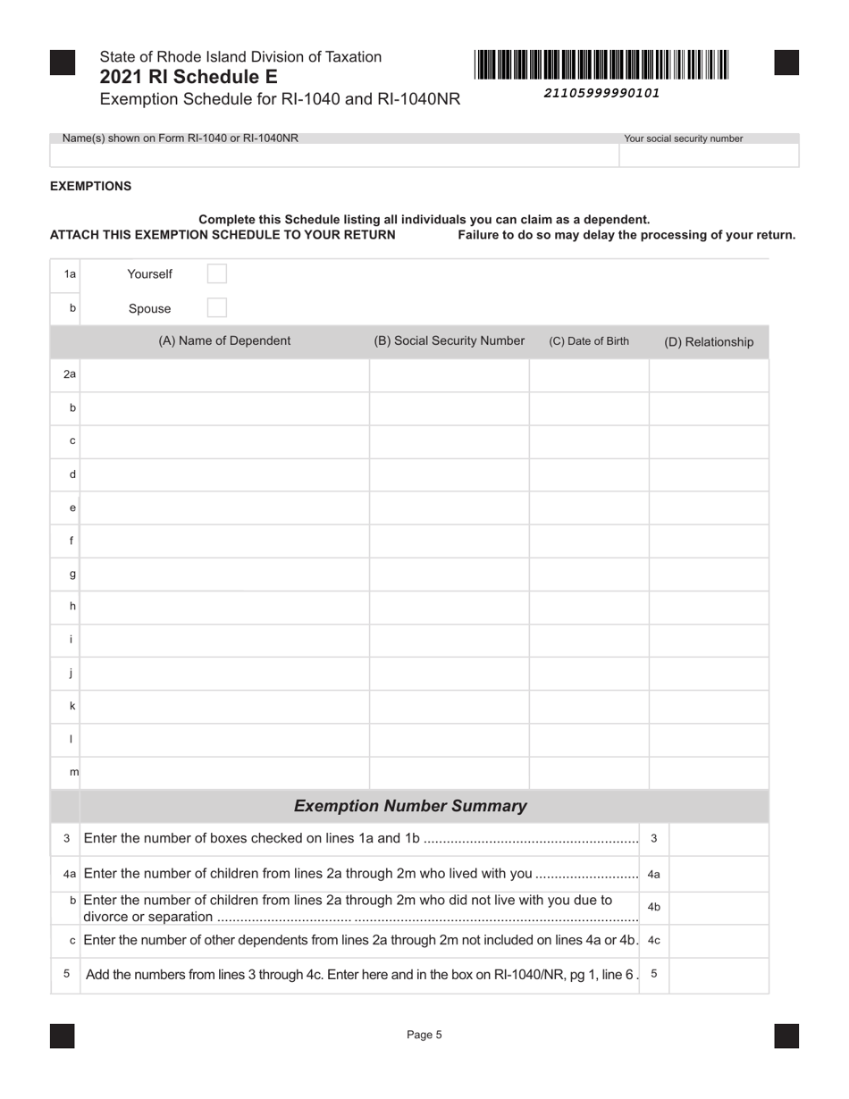Form RI-1040 Resident Individual Income Tax Return - Rhode Island, Page 5