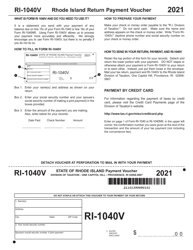 Form RI-1040V Rhode Island Return Payment Voucher - Rhode Island