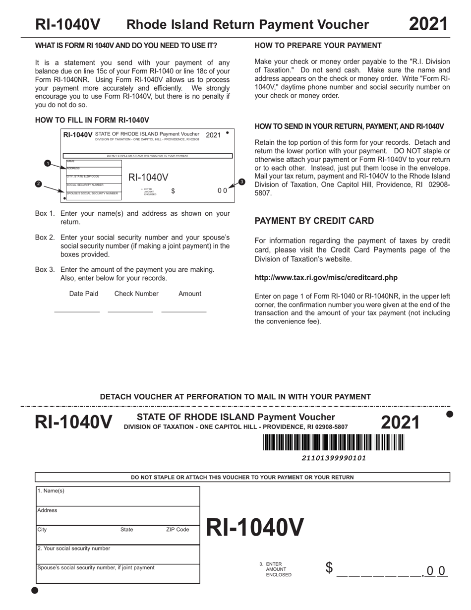 Form RI-1040V Rhode Island Return Payment Voucher - Rhode Island, Page 1