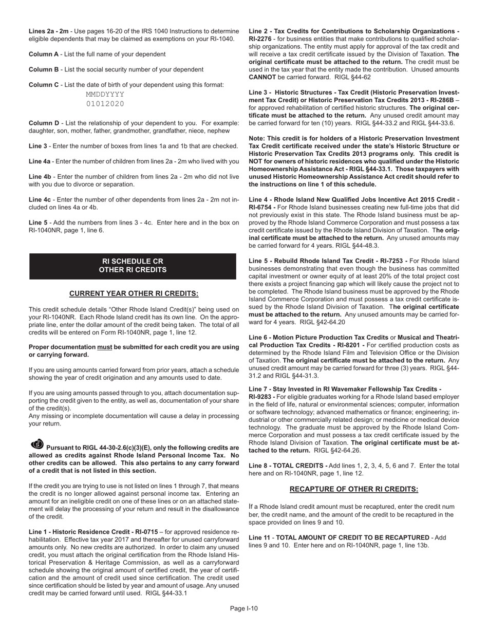 Instructions for Form RI-1040NR Nonresident Individual Income Tax Return - Rhode Island, Page 10